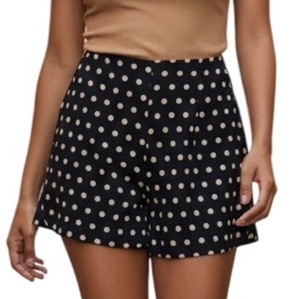 ANTHROPOLOGIE COREY LYNN CALTER Navy And Tan Polka Dot High Waisted Shorts EUC 6
